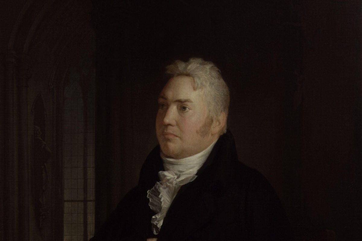 Retrato pictórico en tonos oscuros del poeta romántico Samuel Taylor Coleridge, autor de 'Kubla Khan', junto a una ventana gótica