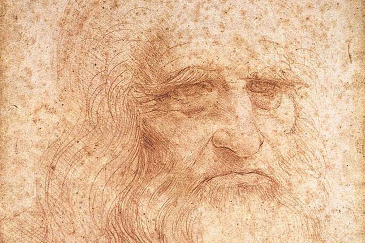 Dibujo a sanguina de un hombre anciano de barba larga y ondulada, atribuido tradicionalmente a Leonardo da Vinci como autorretrato.